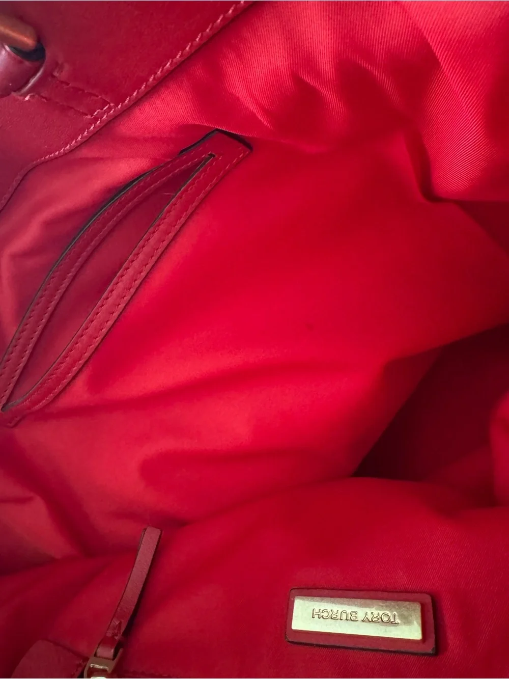 Tory Burch Georgia Slouchy Red Quilted Leather Tote with Gold Logo